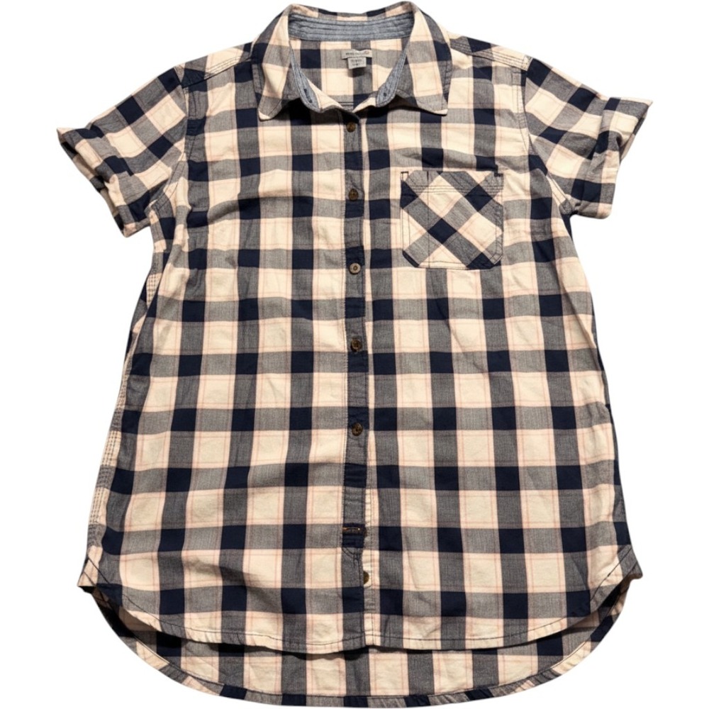 Carhartt Womens Navy Pink Plaid Short Sleeve Button Down Shirt Size M 8/10